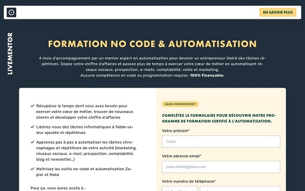 no-code-automatisation-livementor No Code & Automatisation Livementor