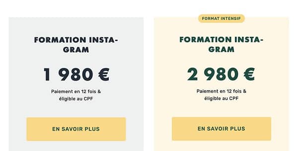 Prix formation Instagram