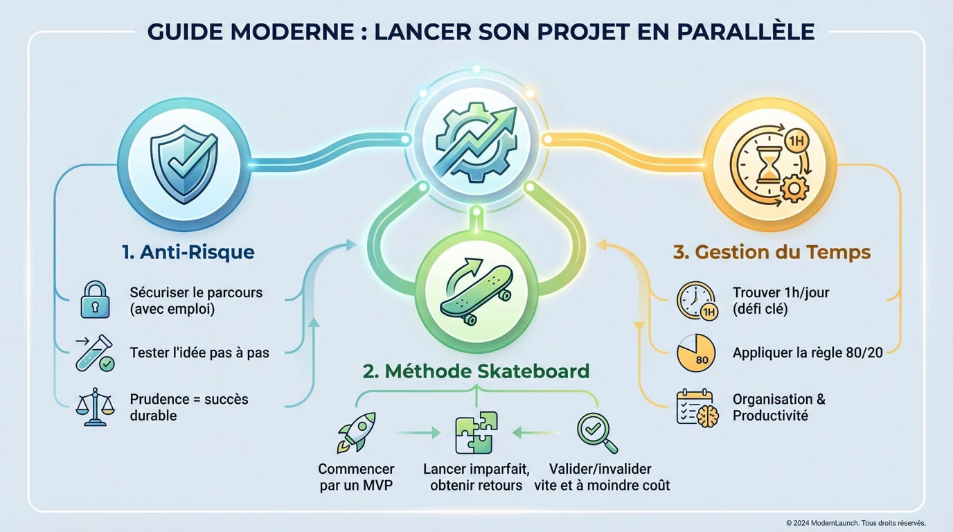 Illustration de la méthode pour lancer un projet parallèle sans risque tout en gardant son emploi